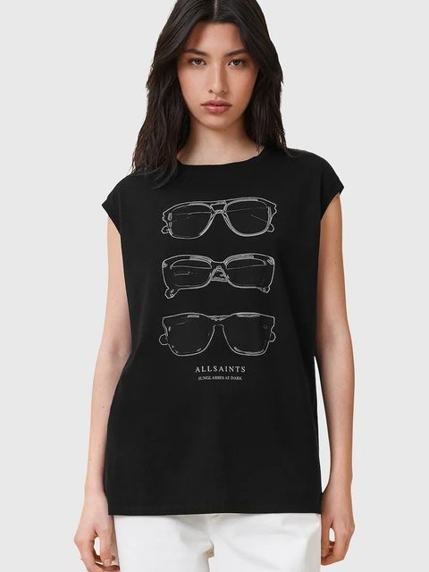 AllSaints top bawełniany SUNNIES damski kolor czarny z nadrukiem W163JC - zdjęcie produktu nr 1