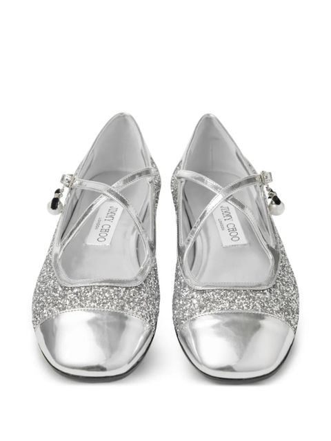 Jimmy Choo Eleri glitter-leather ballet flats - Silver