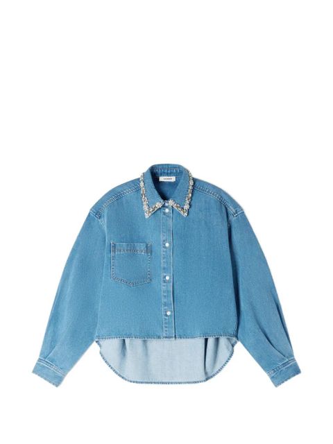 SANDRO embellished-collar denim shirt - Blue - zdjęcie produktu nr 1