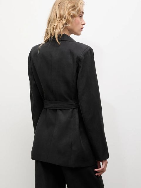Answear.LAB marynarka kolor czarny dwurzędowa gładka