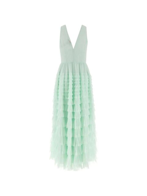 TWINSET V-neck ruffled tulle maxi dress - Green - zdjęcie produktu nr 2