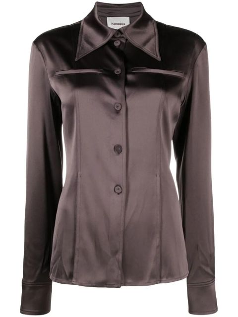 Nanushka oversized-collar fitted shirt - Brown - zdjęcie produktu nr 1