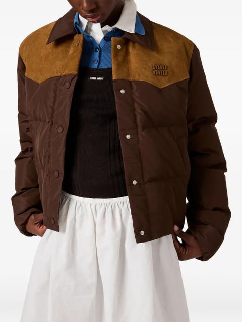 Miu Miu logo-detail padded jacket - Brown