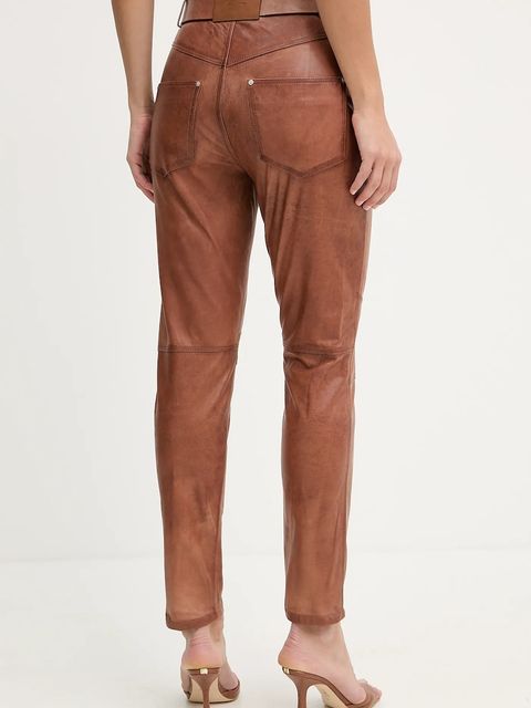 Pinko spodnie skórzane damskie kolor brązowy proste high waist 103896 A2I1