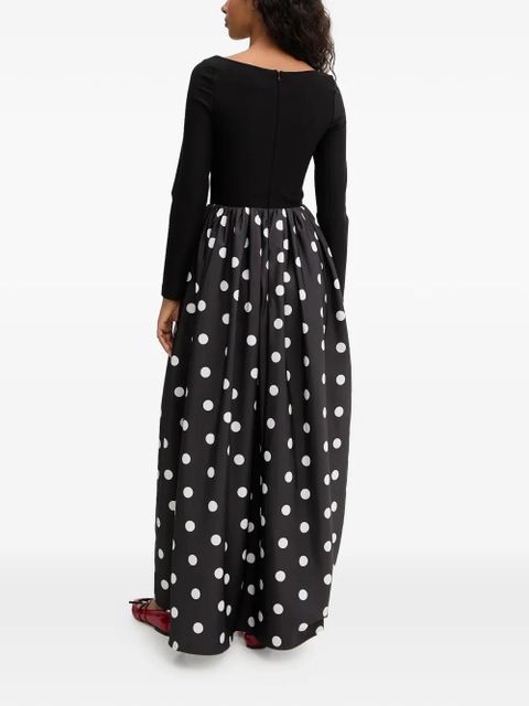 Sleeper Aurora polka dot-pattern flower-embellishment maxi dress - Black