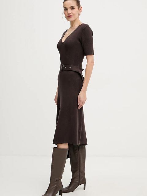 Karl Lagerfeld sukienka kolor brązowy midi dopasowana A4W13026