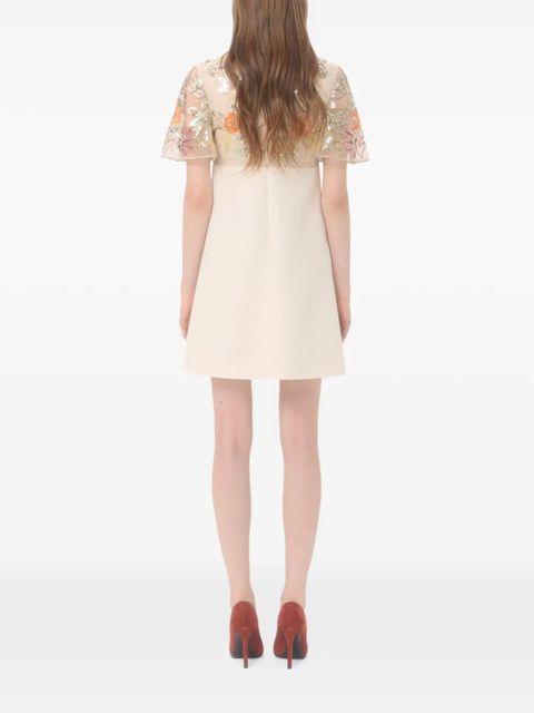 Valentino Garavani embroidered crepe couture short dress - Neutrals