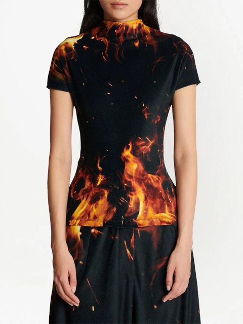 Balmain fire print velvet top - Black