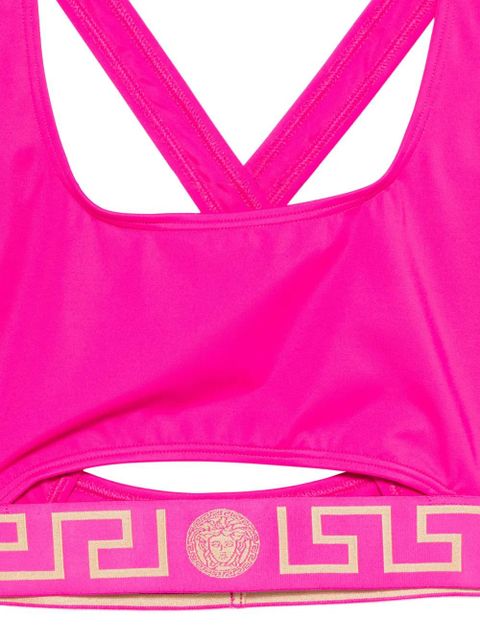Versace cross strap logo band bikini top - Pink