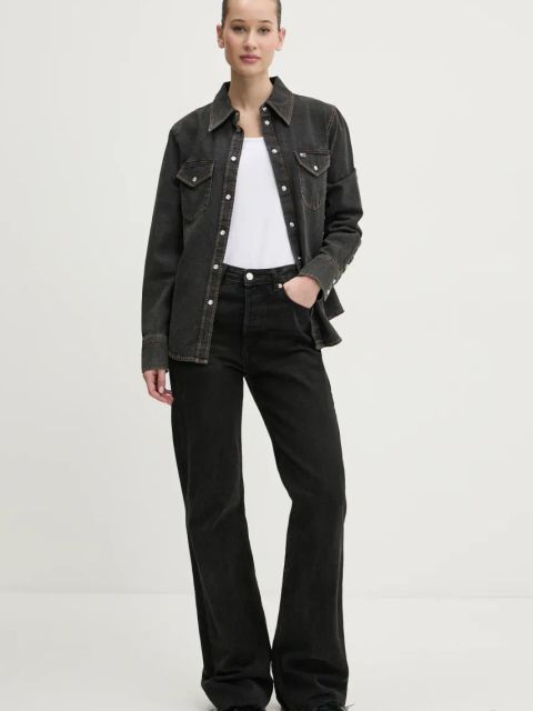 Tommy Jeans koszula bawełniana damska kolor szary regular z kołnierzykiem klasycznym DW0DW20179