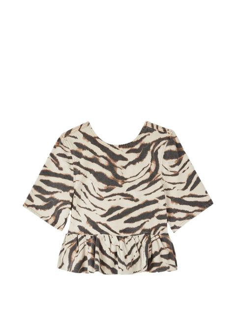 GANNI zebra-print peplum-hem blouse - Neutrals