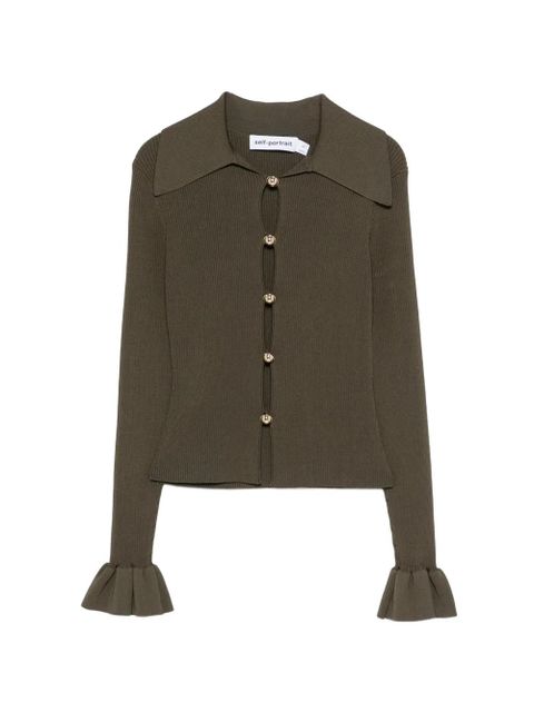 Self-Portrait ruffled-cuff cardigan - Green - zdjęcie produktu nr 1