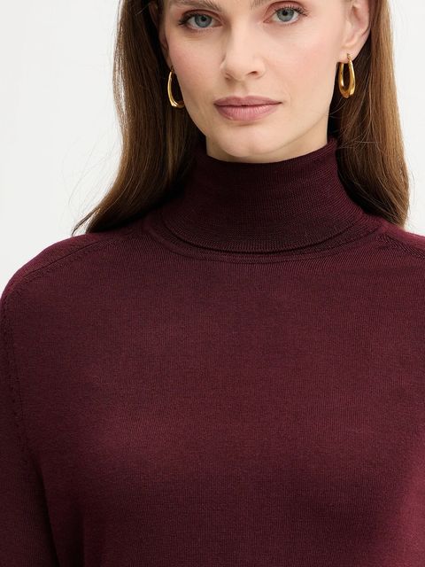 Trussardi sweter wełniany damski kolor bordowy lekki z golfem M0106001164N