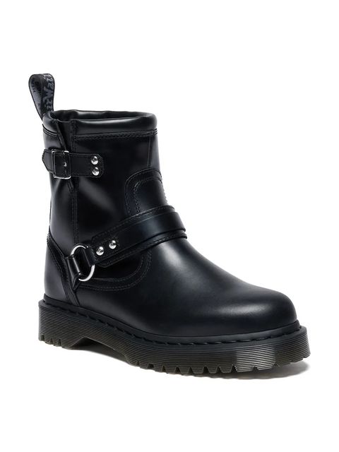 Dr. Martens botki skórzane Anistone Harness damskie kolor czarny na płaskim obcasie DM42583001