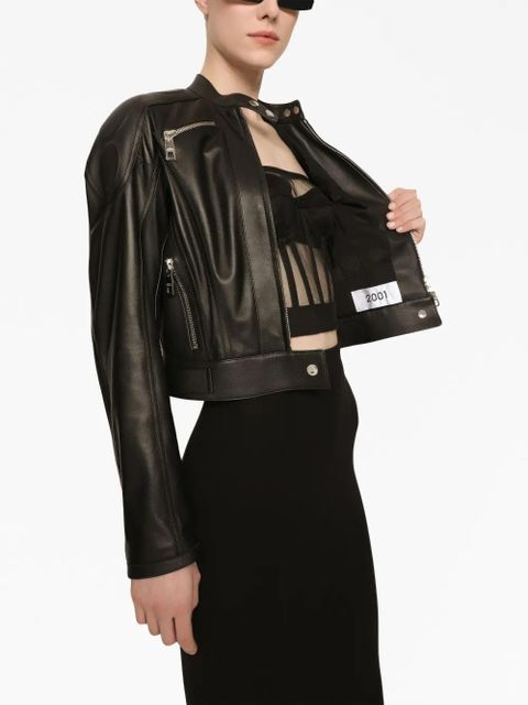 Dolce & Gabbana long-sleeve leather biker jacket - Black