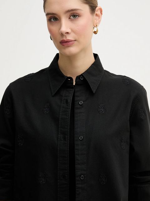 Tommy Hilfiger koszula bawełniana damska kolor czarny regular z kołnierzykiem klasycznym WW0WW49386