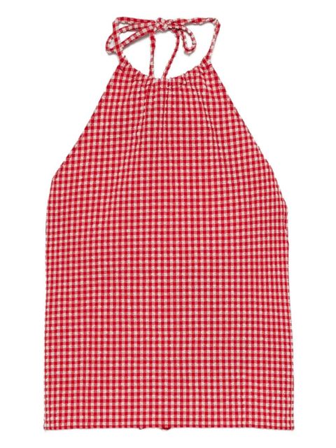Hunza G check-pattern halterneck top - Red