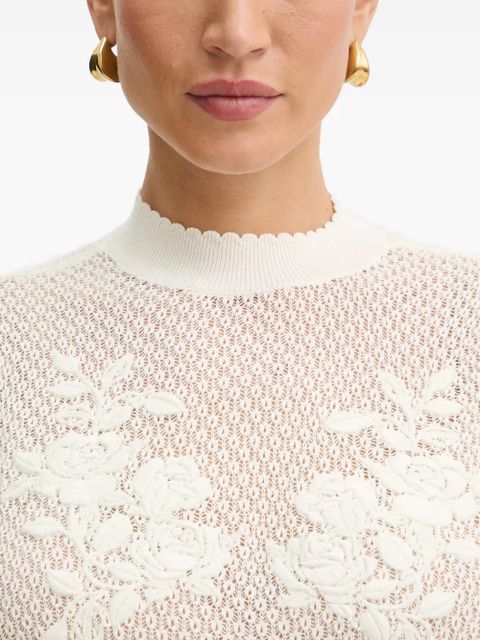 TWINSET floral-embroidered open-knit sweater - Neutrals