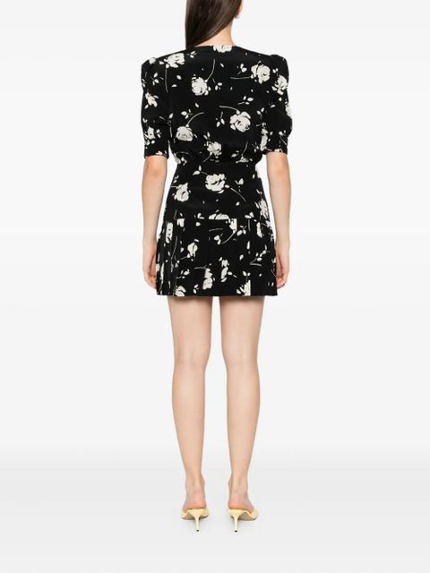 Alessandra Rich rose-print mini dress - Black