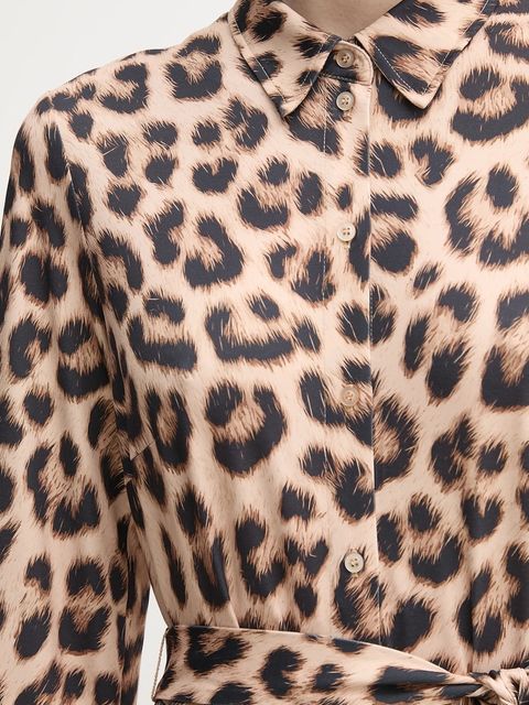 OUI sukienka kolor beżowy midi rozkloszowana 92524