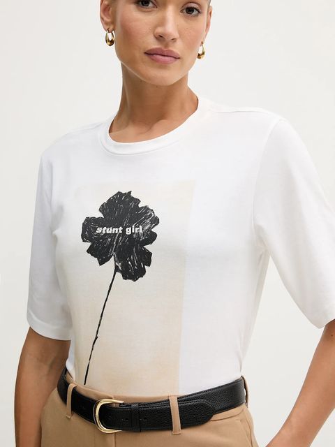 Sisley t-shirt bawełniany damski kolor beżowy 3I1XL107Y