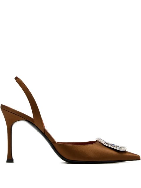 Amina Muaddi 95mm pointed-toe satin slingback pumps - Brown - zdjęcie produktu nr 1