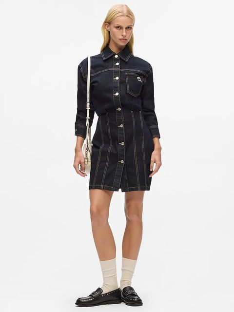 Karl Lagerfeld sukienka jeansowa IKON kolor granatowy mini prosta A4W13019 - zdjęcie produktu nr 2