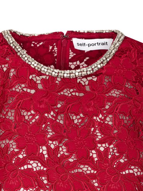 Self-Portrait crystal-collar lace blouse - Red - zdjęcie produktu nr 2