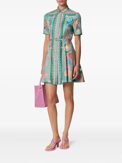 Versace Underwater Barocco silk mini shirt dress - Green - zdjęcie produktu nr 2