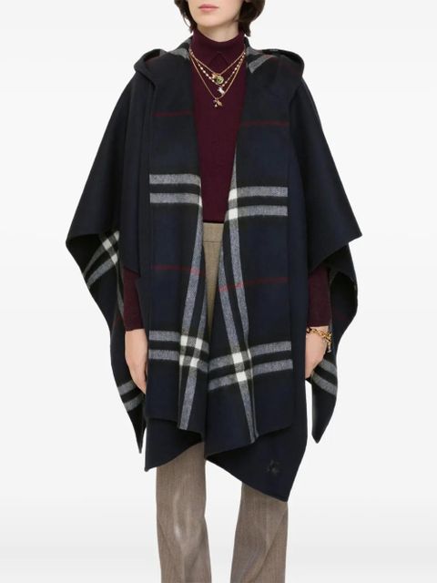 Burberry hooded checked cape - Blue