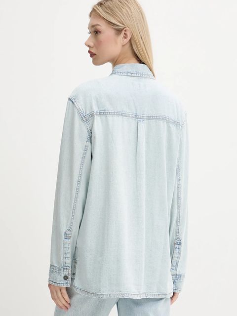 Guess Jeans koszula jeansowa damska kolor niebieski relaxed z kołnierzykiem klasycznym W5GH0H D5M83