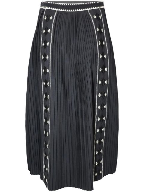 Ulla Johnson Sabina pleated embroidered midi skirt - Black - zdjęcie produktu nr 1