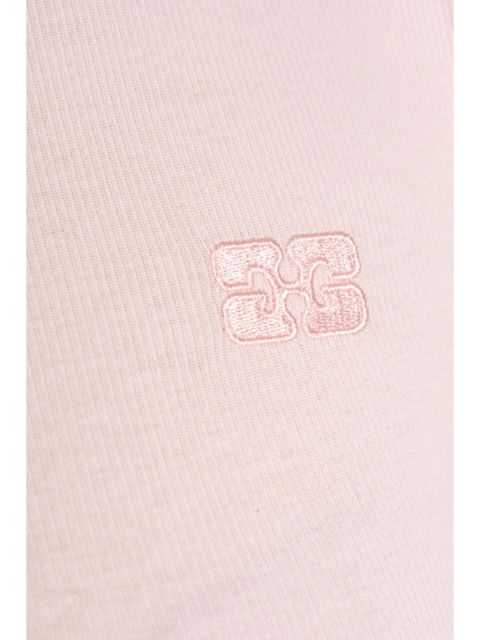 GANNI embroidered-logo long-sleeved T-shirt - Pink