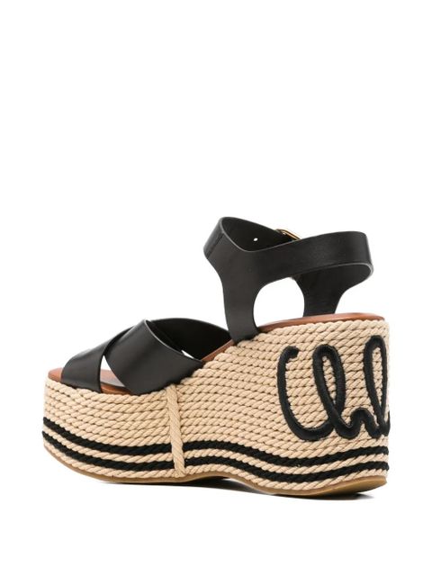 Chloé logo-embroidered platform-heel sandals - Black