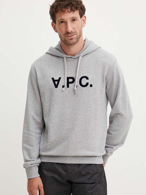 A.P.C. bluza bawełniana hoodie standard grand vpc GOTS kolor szary z kapturem COHBN.M27908