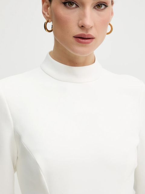 Bardot sukienka kolor beżowy mini rozkloszowana 60238DB