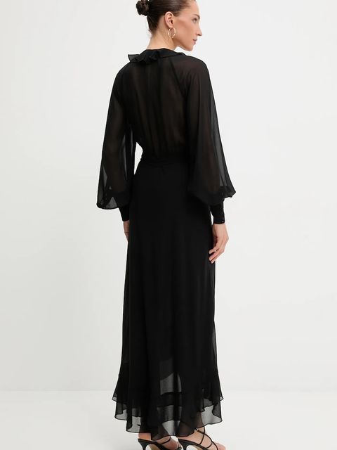 Bardot sukienka kolor czarny maxi rozkloszowana 59944DB