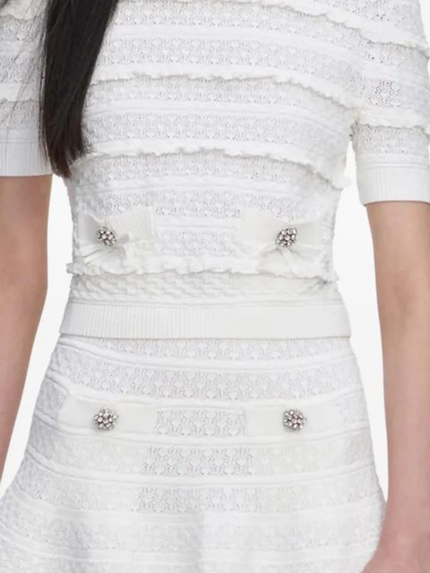 Self-Portrait jewel-button pointelle-knit top - White