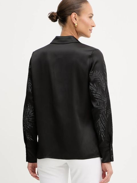 Guess koszula AGNES damska kolor czarny regular z kołnierzykiem klasycznym W5YH40 WFQC2