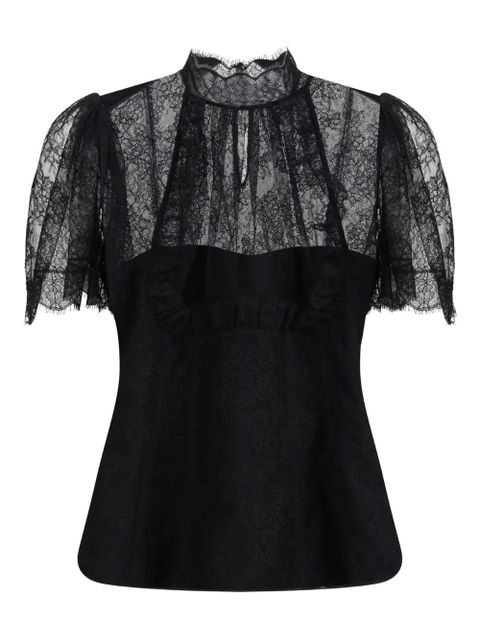 Alexander McQueen high-neck ruffled lace top - Black