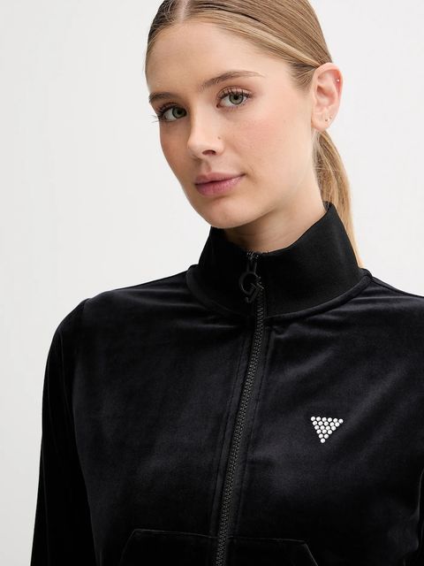 Guess bluza welurowa COUTURE damska kolor czarny gładka V3BQ22 K0232