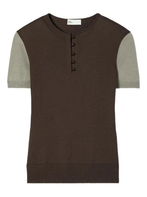Tory Burch button wool henley T-shirt - Brown - zdjęcie produktu nr 1