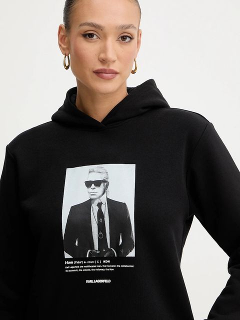 Karl Lagerfeld bluza damska kolor czarny z kapturem z nadrukiem B1W20012