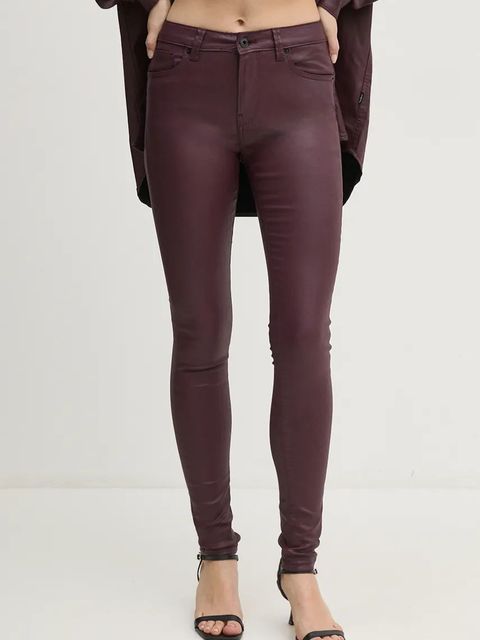 Pepe Jeans spodnie SKINNY JEANS MW damskie kolor bordowy dopasowane high waist PL204728YH7