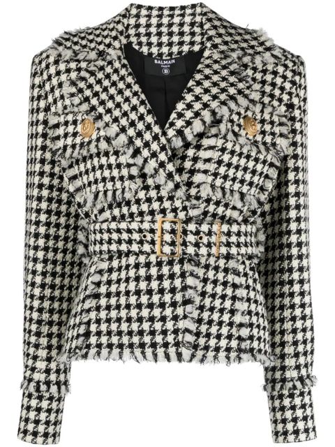 Balmain houndstooth tweed belted jacket - Neutrals - zdjęcie produktu nr 1