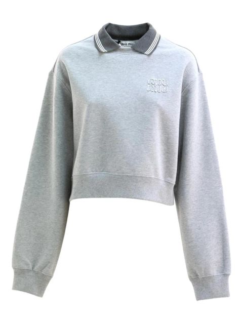 Miu Miu logo-embroidered collared sweatshirt - Grey - zdjęcie produktu nr 1