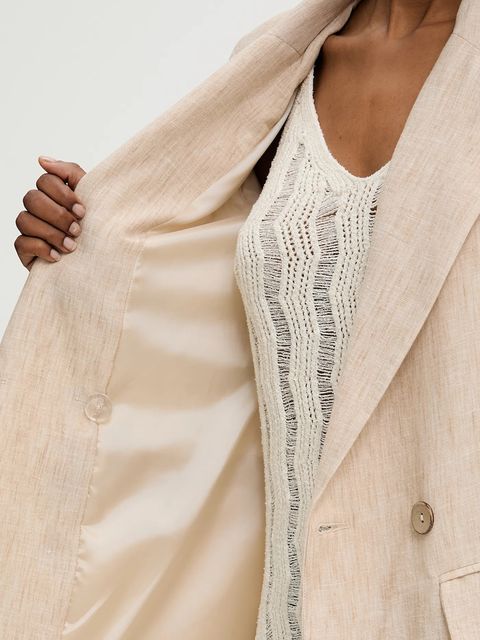 Answear.LAB marynarka kolor beżowy dwurzędowa gładka