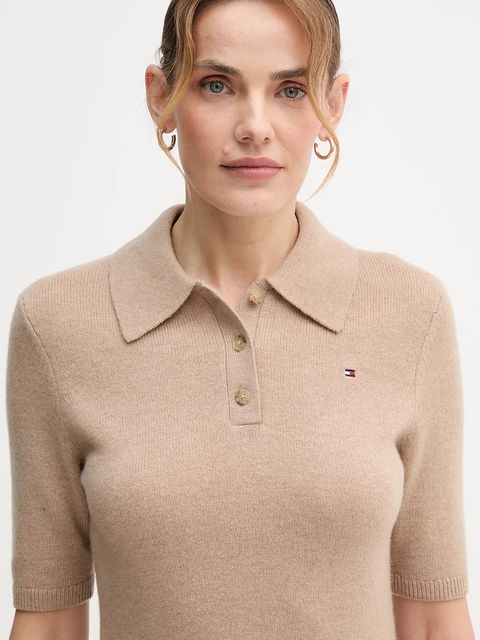 Tommy Hilfiger sukienka wełniana kolor beżowy mini rozkloszowana WW0WW46436