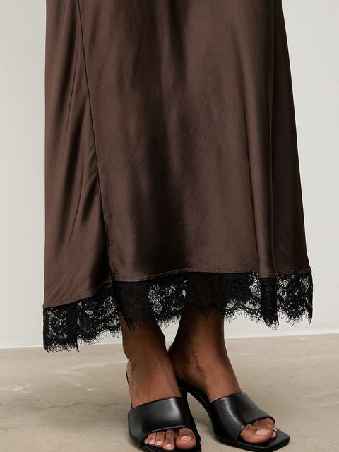 Answear.LAB spódnica kolor brązowy maxi rozkloszowana