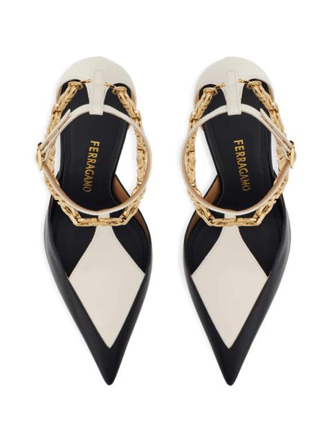 Ferragamo S-shaped heel pump with Gancini chain - Black